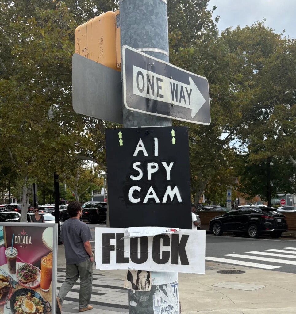 Flock reportedly tries to shrink workforce with employee buyouts Photo of Flock protest signs in Arlington, Virginia.