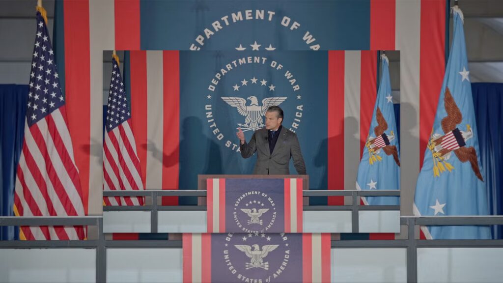 Pete Hegseth’s Department of War backdrop draws comparisons to Nazi imagery on social media Pete Hegseth’s Department of War backdrop draws comparisons to Nazi imagery on social media